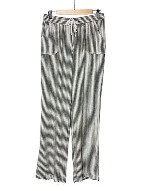C EST. 1946 Linen Blend Pull-on Wide Straight Leg Pants Black & White Stripe